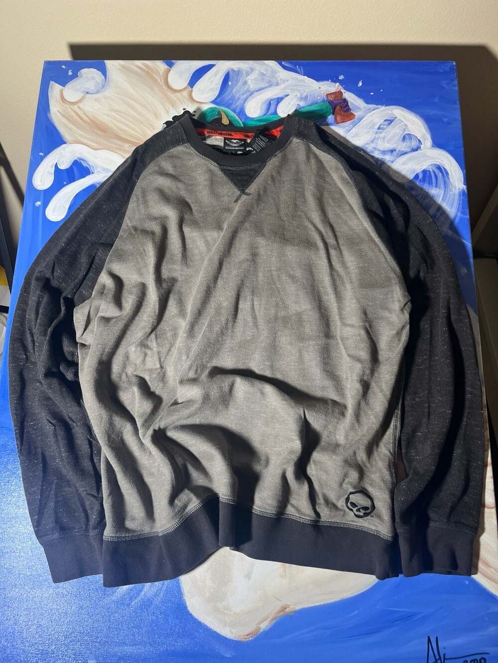 Harley-Davidson Men's 2XL Grey and Black Colorblock Long Sleeve Sweatshirt
